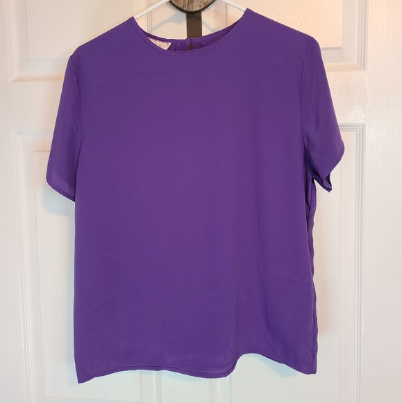 (401) Pembroke Lane Woman's Short Sleeve Blouse, Size: Small Color: Purple - Picture 5 of 13